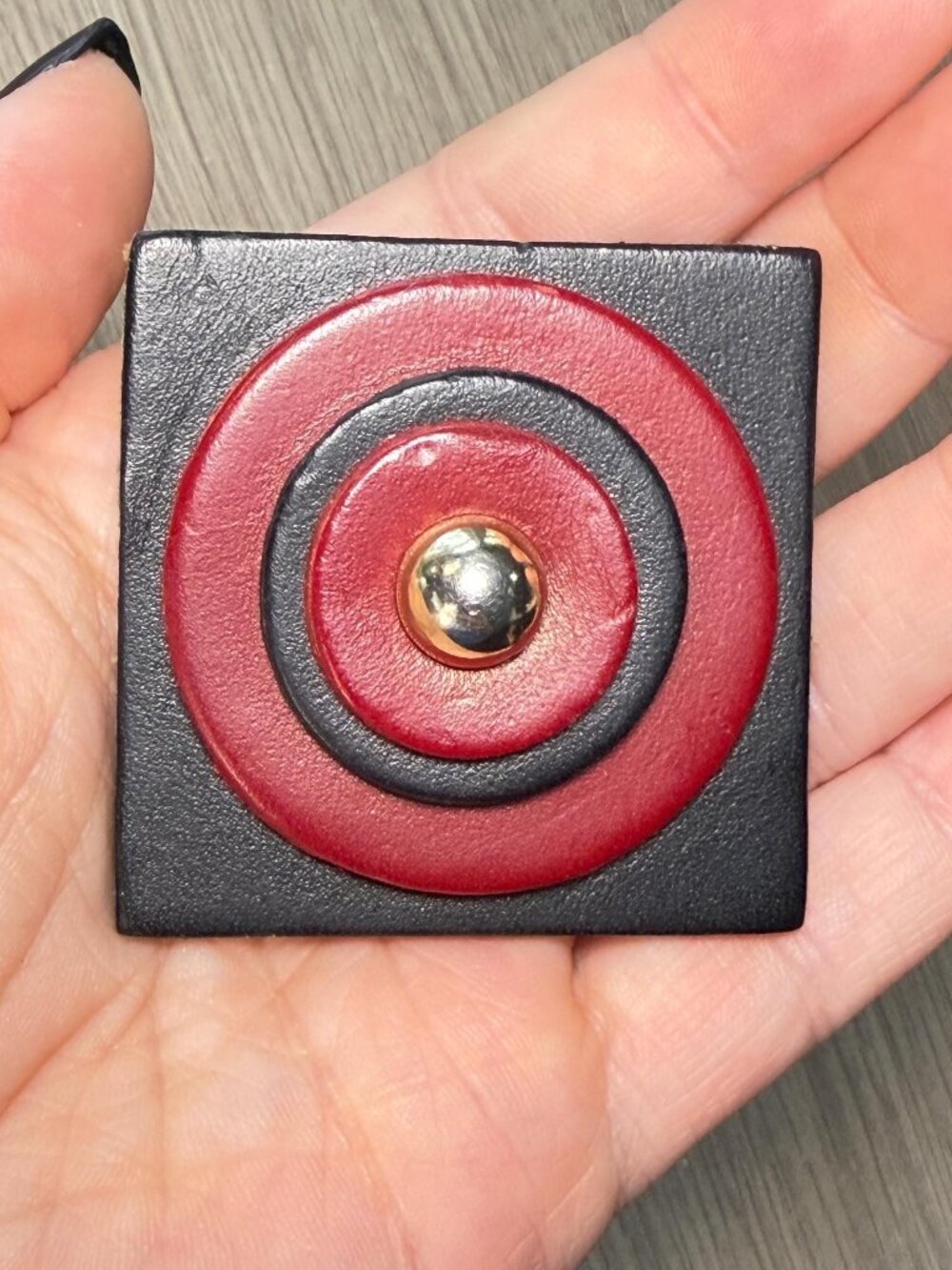 Handmade Brutalist Style Geometric Target Brooch Red Black 3D Circle Pin